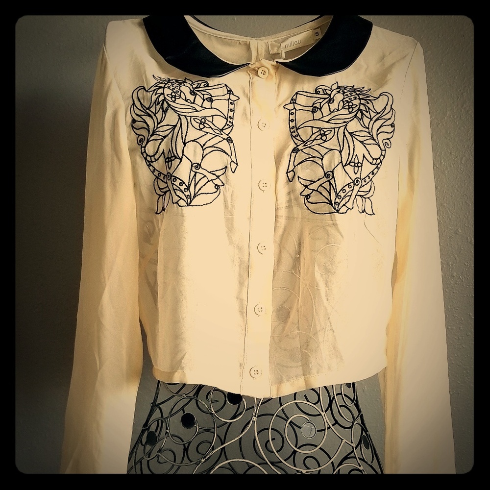 NWT Millau for LF Boho Crop Top Peter Pan Collar